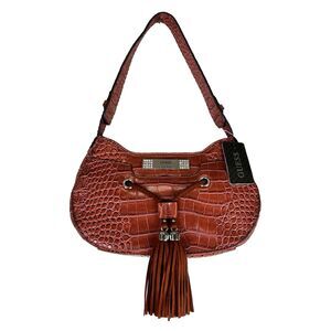 Guess Purse Handbag Hobo with Tassel Cognac Brown